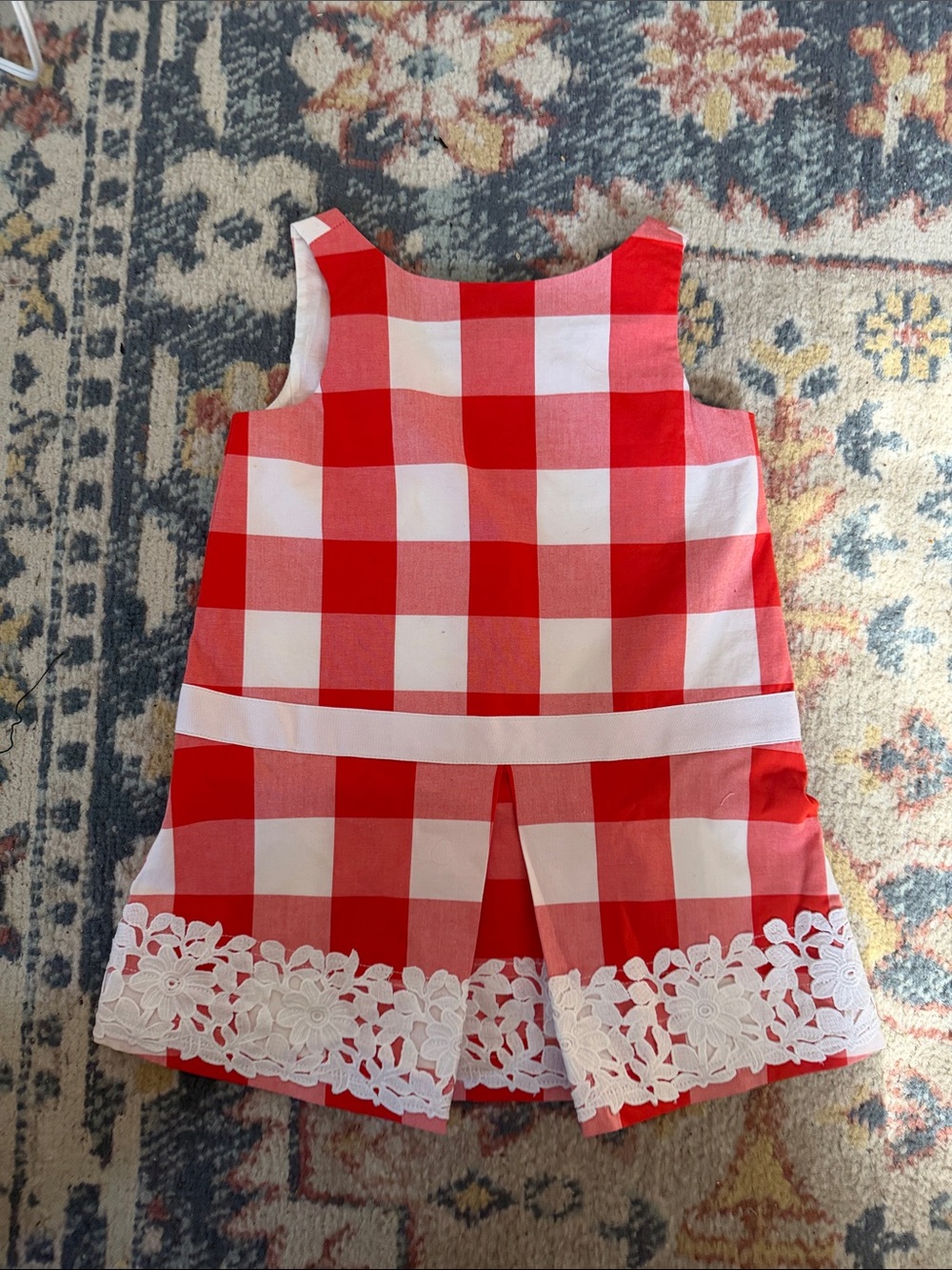 Janie and Jack gorgeous Red & White Gingham Dress with Lace Hem